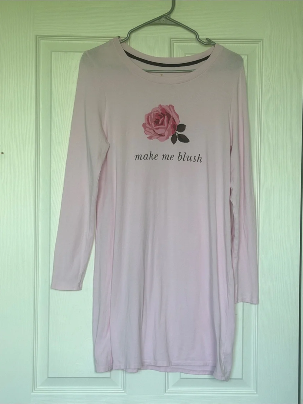 KATE SPADE Make Me Blush Rose Long Sleeve Sleep Shirt Nightgown Pink Size S